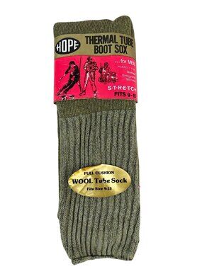 NWT Vintage Hope Men's Wool Blend Thermal Tube Boot Sox Green Stretch Size 9-15